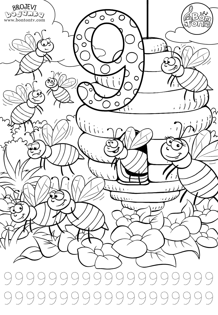 Broj 9 - devet - Brojevi od 1 do 10 - Number 9 - nine - Numbers 1-10 for kids