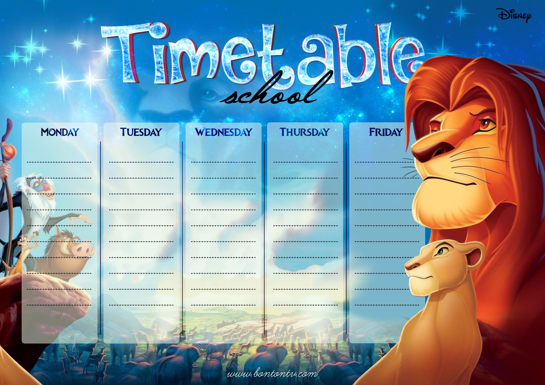 TIMETABLE Lion King BonTon TV