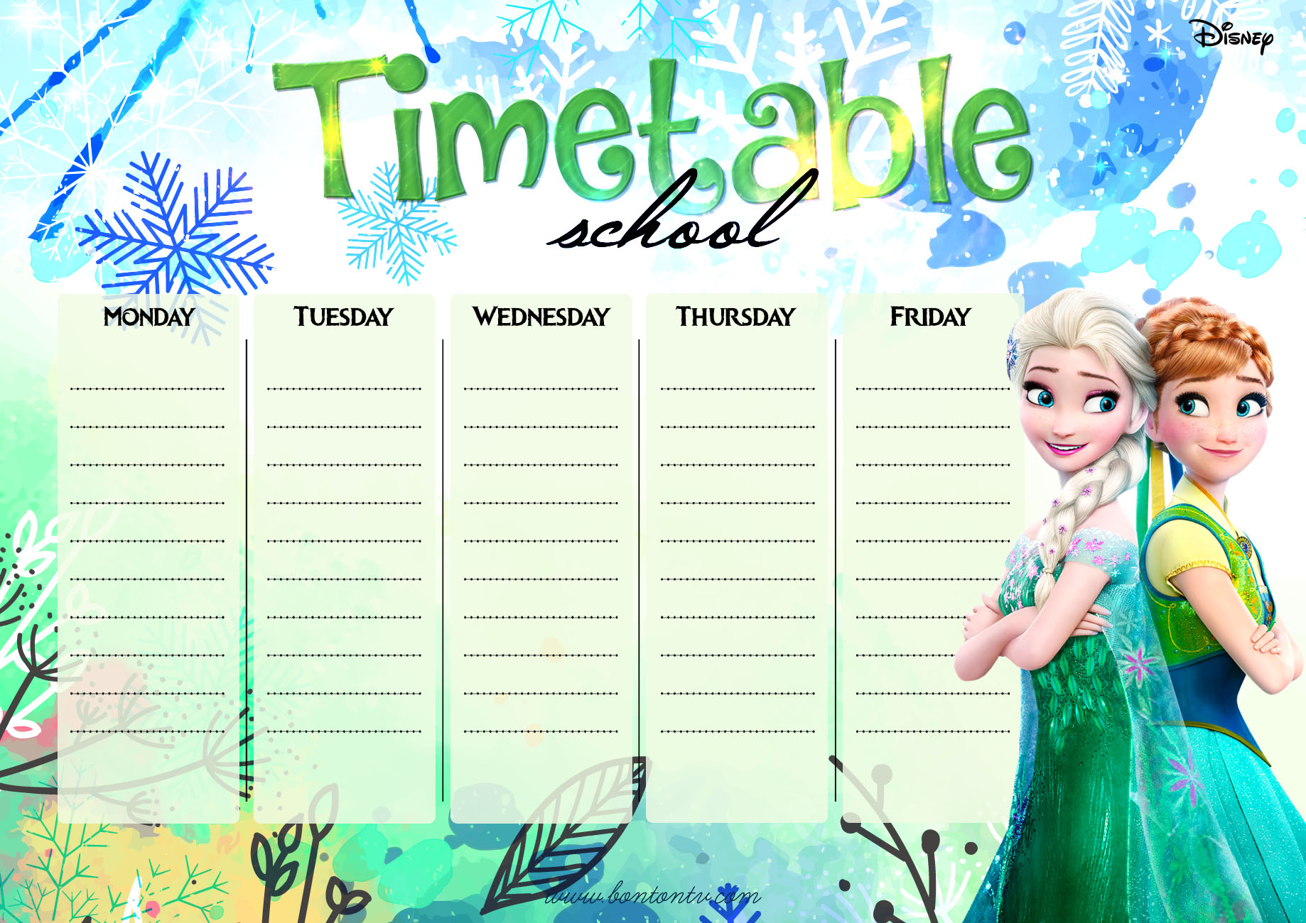 TIMETABLE FROZEN Anna and Elsa BonTon TV