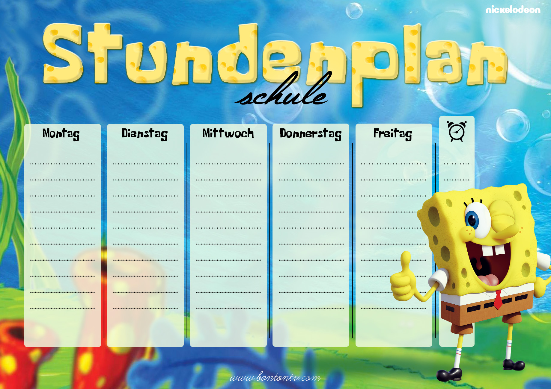 Stundenplan - zum ausdrucken - schule - SpongeBob Schwammkopf BonTon TV
