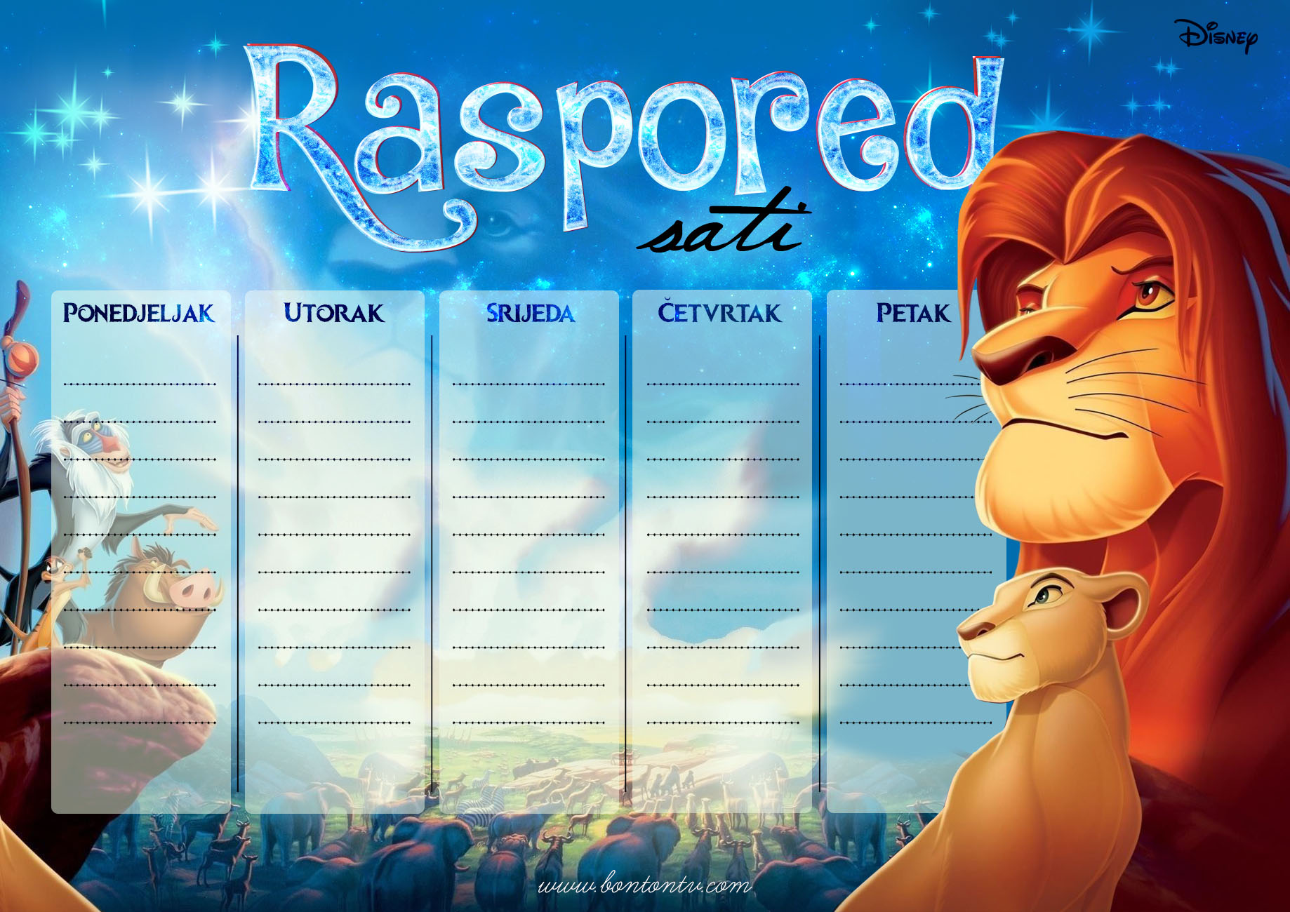 RASPORED SATI LION KING BonTon TV