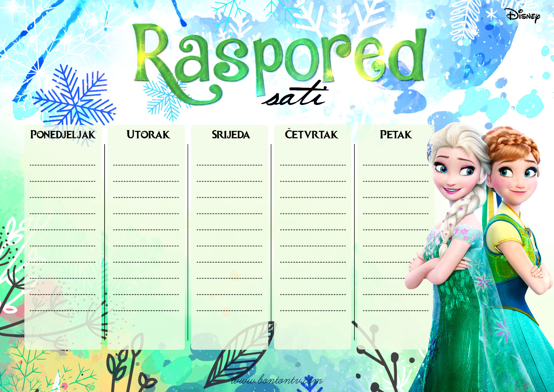 RASPORED SATI FROZEN Anna i Elsa BonTon TV