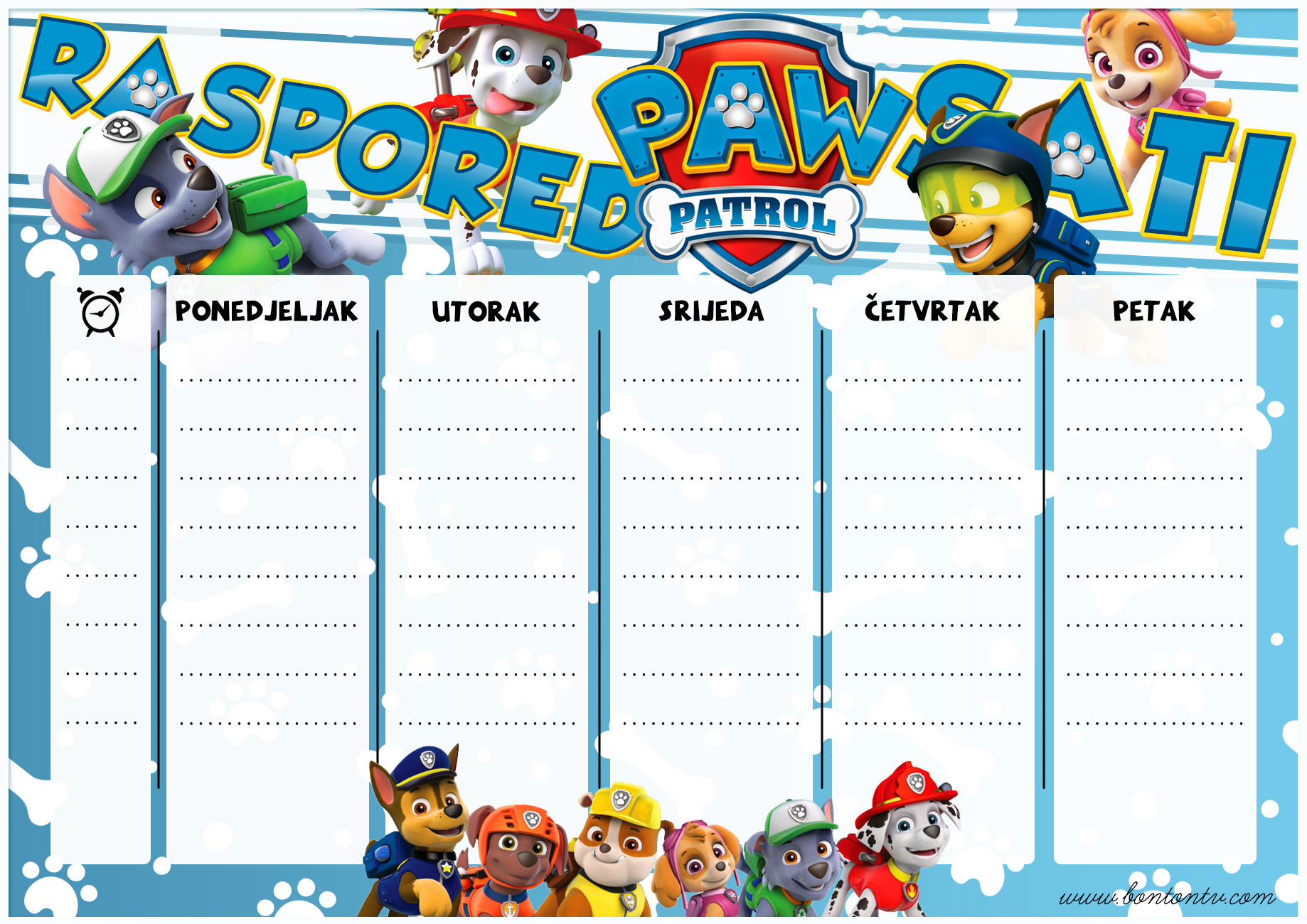 Raspored sati - paw-patrol - BonTon TV